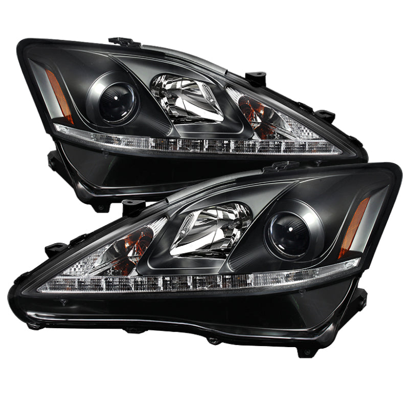 Spyder Lexus IS 250/350 2006-2010 Projector Headlights DRL Black PRO-YD-LIS06-DRL-BK