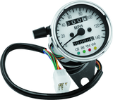 Bikers Choice 2.5 Inch Chrome 2:1 Universal Mini Speedo w LED Indicators White Face 140 Mph