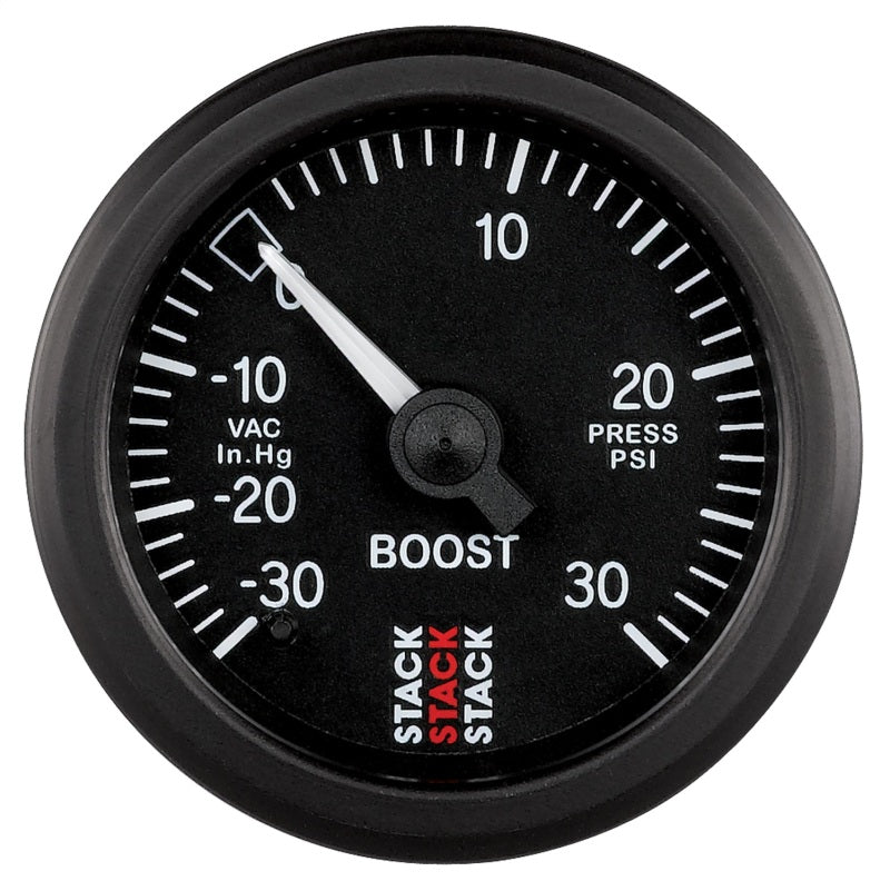 Autometer 52mm Stack Instruments -30INHG to +30PSI Mechanical Boost Gauge - Black