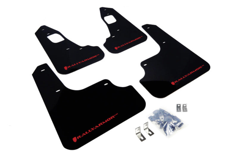 Rally Armor 08-17 Mitsubishi EVO X Black UR Mud Flap w/ Red Logo